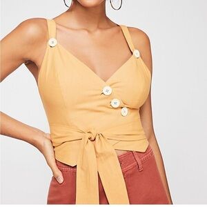 Free people adjustable mustard yellow tank button tie up detail size small